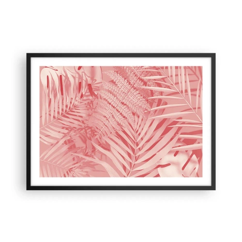 Poster in einem schwarzem Rahmen - Rosa tropische Blätter in einem zarten und minimalistischen Stil - 70x50cm - Rosa Konzept - Moderne Wanddekoration für Wohnzimmer und Schlafzimmer ARTTOR