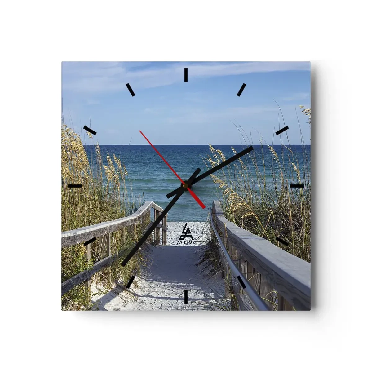 Wanduhr - Glasuhr - Weg zum Strand mit Meerblick - 30x30cm - In der Sonne, im Wind - Moderne Wanddekoration für Wohnzimmer und Schlafzimmer ARTTOR