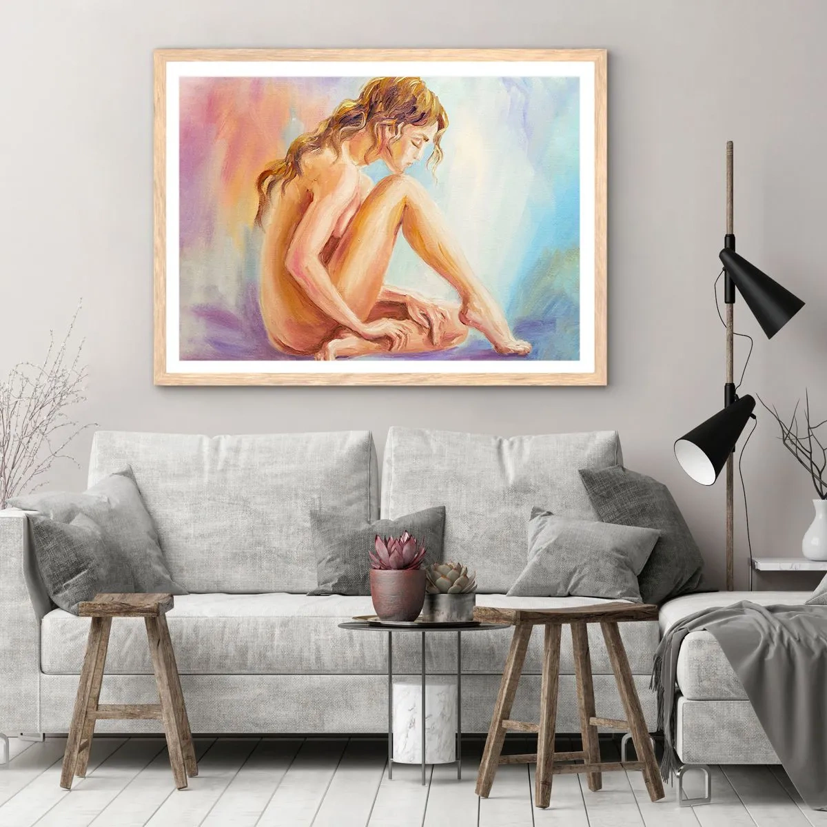 Poster in einem Rahmen aus heller Eiche - Akt der Jugend - 100x70 cm
