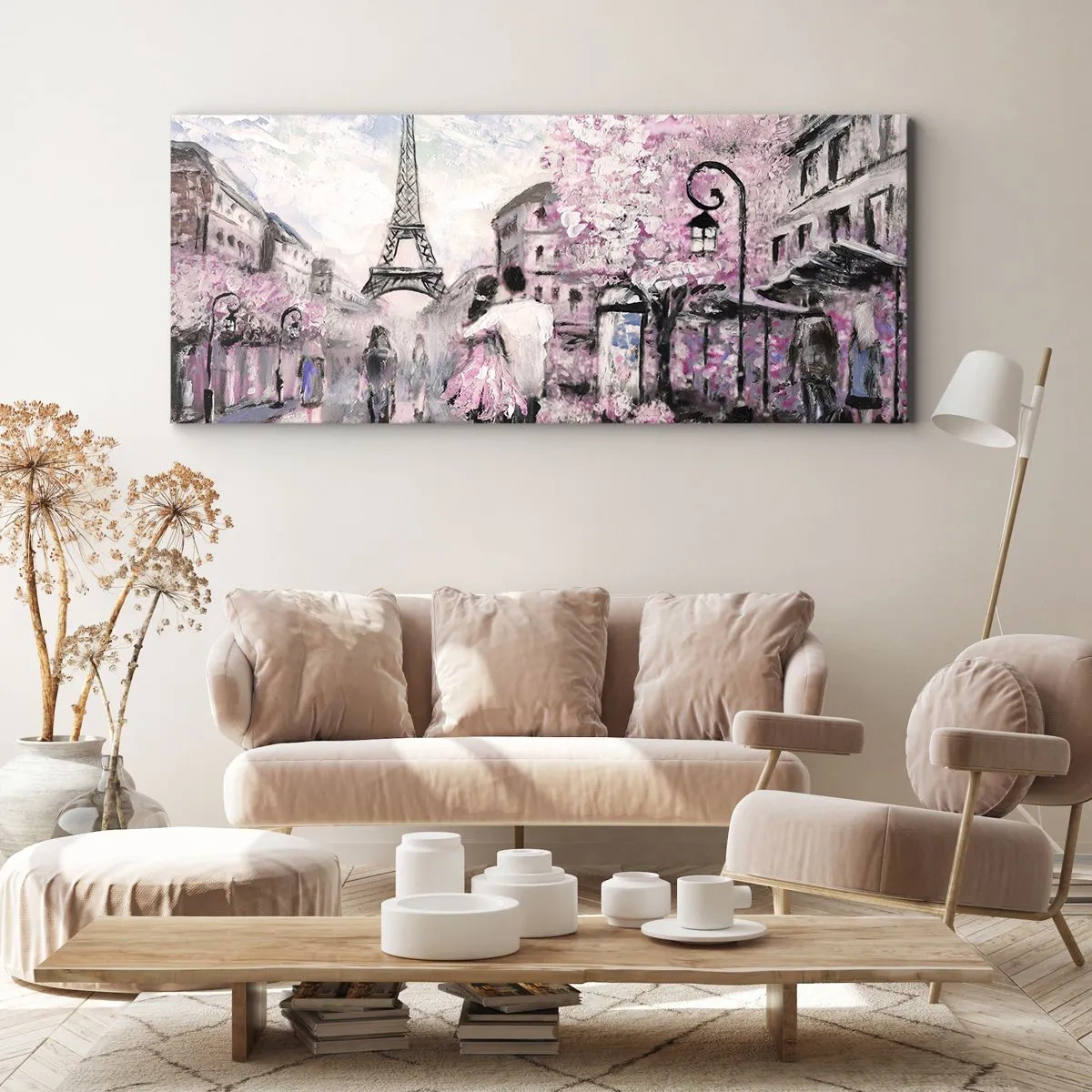 Bild auf Leinwand - Leinwandbild - Ein romantischer Spaziergang in Paris am Eiffelturm - 160x50cm - Wie man sich verlieben kann, ist nur in ... - Moderne Wanddekoration für Wohnzimmer und Schlafzimmer ARTTOR