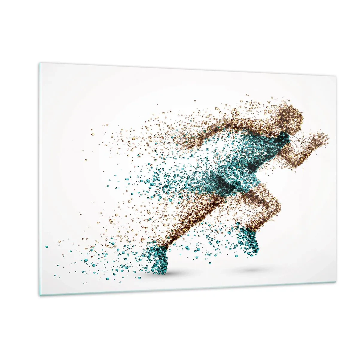 Glasbild - Bild auf glas - Eine Läuferfigur aus bunten Partikeln - 120x80cm - Das Leben ist ein Lauf - Moderne Wanddekoration für Wohnzimmer und Schlafzimmer ARTTOR