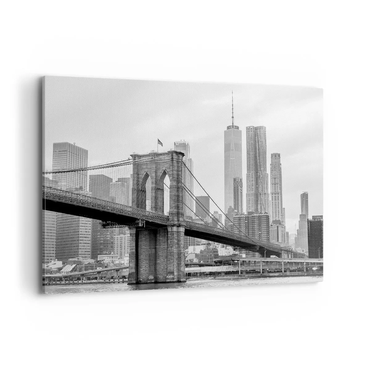 Bild auf Leinwand - Leinwandbild - Brooklyn Bridge mit New Yorker Wolkenkratzern im Hintergrund - 120x80cm - New Yorker Atmosphäre - Moderne Wanddekoration für Wohnzimmer und Schlafzimmer ARTTOR
