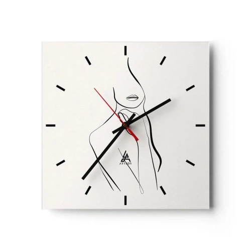 Wanduhr - Glasuhr - Eine minimalistische Skizze der Silhouette einer Frau vor hellem Hintergrund. - 30x30cm - Eine Welle der Melancholie - Moderne Wanddekoration für Wohnzimmer und Schlafzimmer ARTTOR