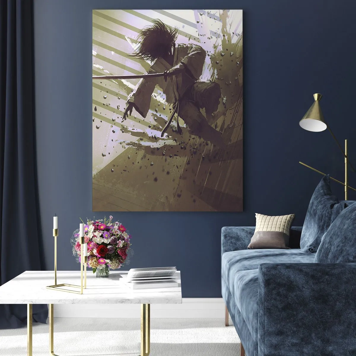 Glasbild - Bild auf glas - Samurai-Duell in einer dynamischen Szene - 50x70cm - Und du kannst ein Samurai sein - Moderne Wanddekoration für Wohnzimmer und Schlafzimmer ARTTOR