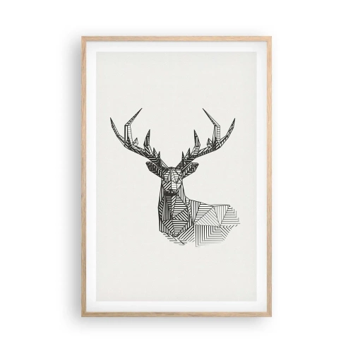Poster in einem Rahmen aus heller Eiche - Ein Hirsch im kubistischen Stil - 61x91 cm