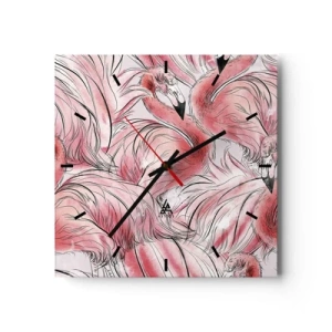 Wanduhr - Glasuhr - Zarte Zeichnungen von rosa Flamingos - 30x30cm - Bird Corps de Ballet - Moderne Wanddekoration für Wohnzimmer und Schlafzimmer ARTTOR