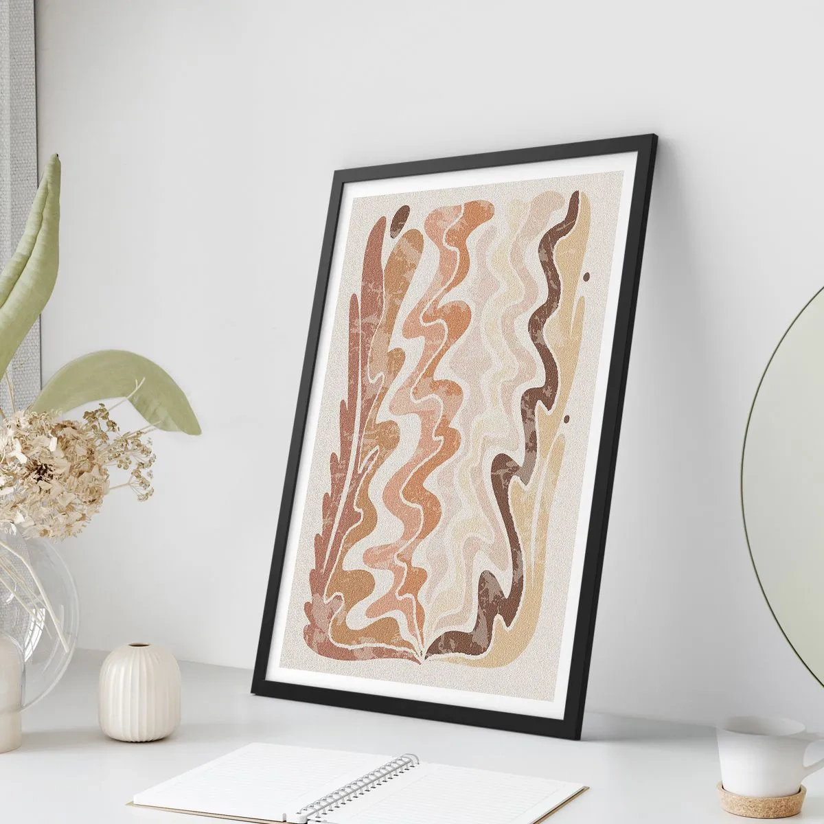 Poster in einem schwarzem Rahmen - Eine abstrakte Komposition in warmen Beigetönen. - 50x70cm - Gute Energie – gute Gefühle - Moderne Wanddekoration für Wohnzimmer und Schlafzimmer ARTTOR