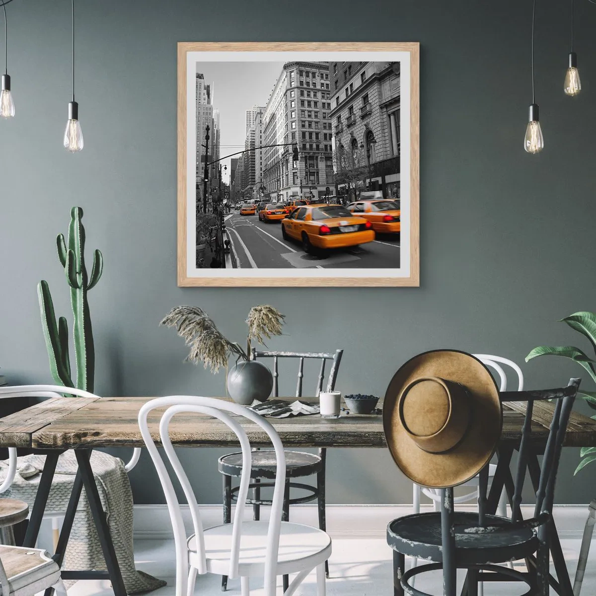 Poster in einem Rahmen aus heller Eiche - Sonnen der Großstadt - 60x60 cm