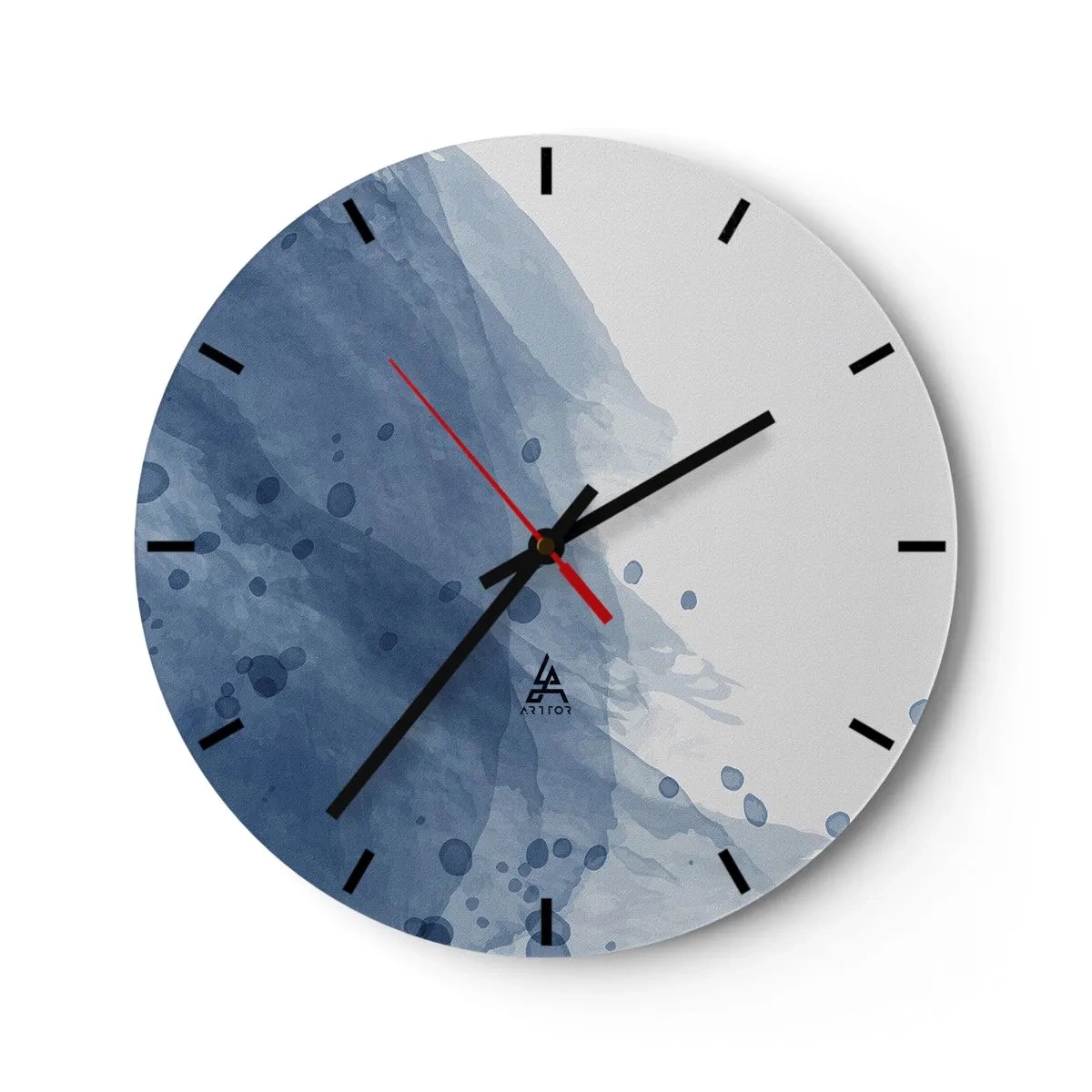 Wanduhr - Glasuhr - Abstrakte Komposition mit blauen Flecken auf weißem Hintergrund - 30x30cm - Blauer Tüll - Moderne Wanddekoration für Wohnzimmer, Küche und Schlafzimmer ARTTOR
