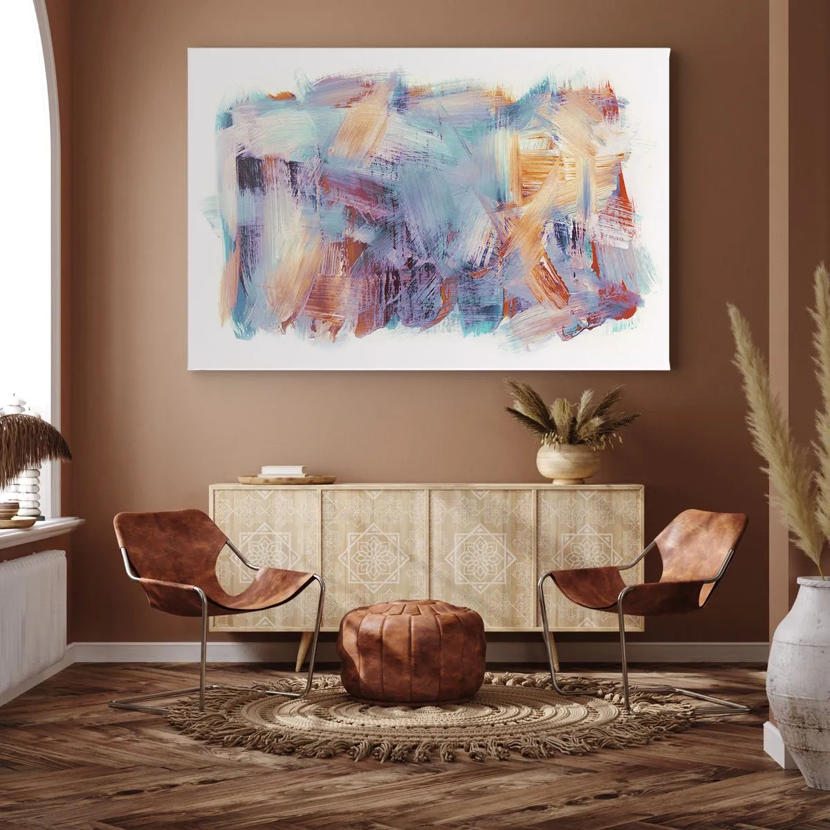 Bild auf Leinwand - Leinwandbild - Bunte Pinselstriche in einer abstrakten Komposition - 70x50cm - Buntes Durcheinander - Moderne Wanddekoration für Wohnzimmer und Schlafzimmer ARTTOR