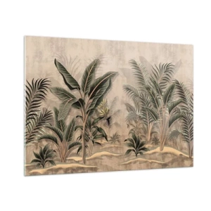 Glasbild - Bild auf glas - Tropische Pflanzen auf beigem Untergrund im Kolonialstil - 100x70cm - Eine Gravur im Kolonialstil - Moderne Wanddekoration für Wohnzimmer und Schlafzimmer ARTTOR