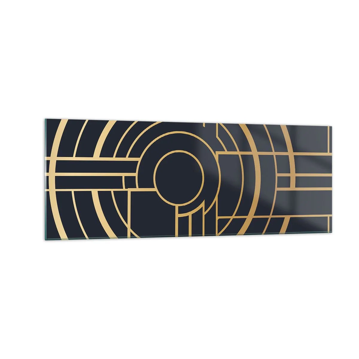Glasbild - Bild auf glas - Geometrisches Muster mit goldenen Linien - 140x50cm - Wendungen der Dinge - Moderne Wanddekoration für Wohnzimmer und Schlafzimmer ARTTOR