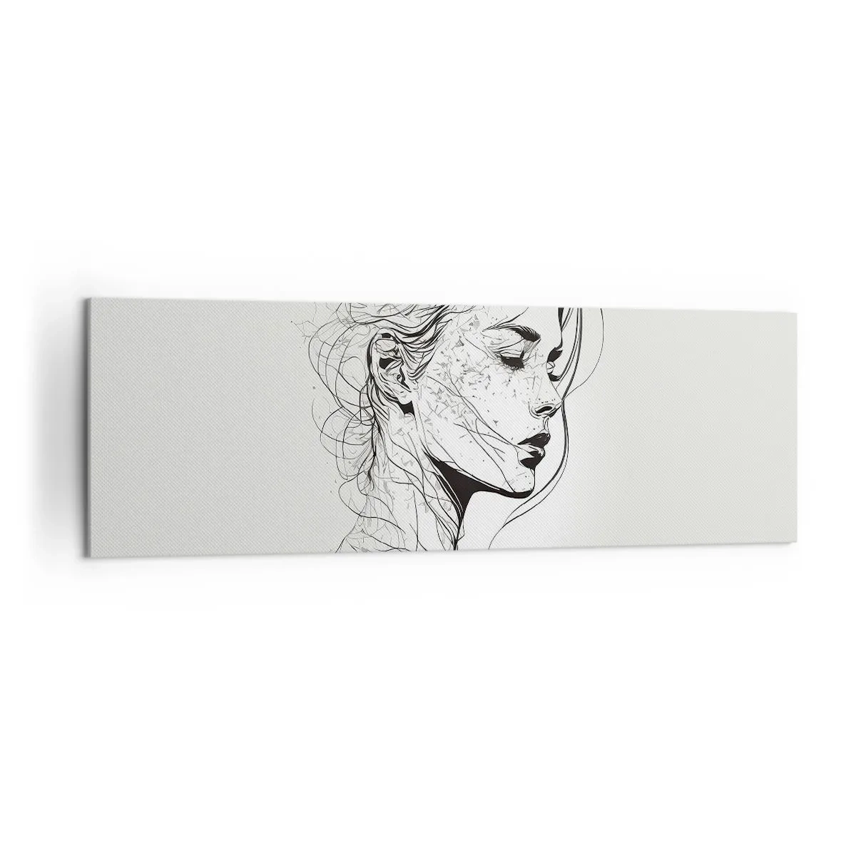 Bild auf Leinwand - Leinwandbild - Ein zartes Frauenporträt im minimalistischen Grafikstil. - 160x50cm - Porträt im Gedanken - Moderne Wanddekoration für Wohnzimmer und Schlafzimmer ARTTOR