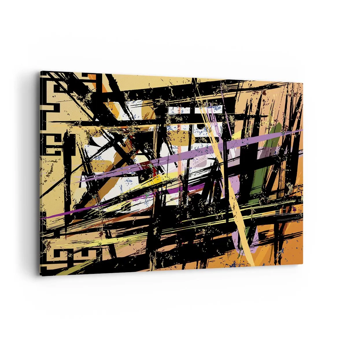 Bild auf Leinwand - Leinwandbild - Abstrakte Linien und Formen auf beigem Hintergrund - 100x70cm - Ein scharfer Schnitt - Moderne Wanddekoration für Wohnzimmer und Schlafzimmer ARTTOR