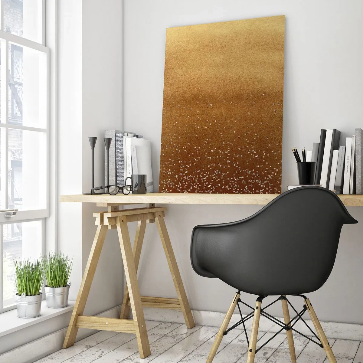 Glasbild - Bild auf glas - Gold abstraktes Muster mit feinen Reflexionen - 50x70cm - Die Geburt des Lichts - Moderne Wanddekoration für Wohnzimmer und Schlafzimmer ARTTOR