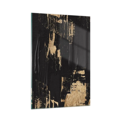 Glasbild - Bild auf glas - Abstrakte Komposition in Schwarz- und Goldtönen - 80x120cm - Spur einer Berührung - Moderne Wanddekoration für Wohnzimmer und Schlafzimmer ARTTOR