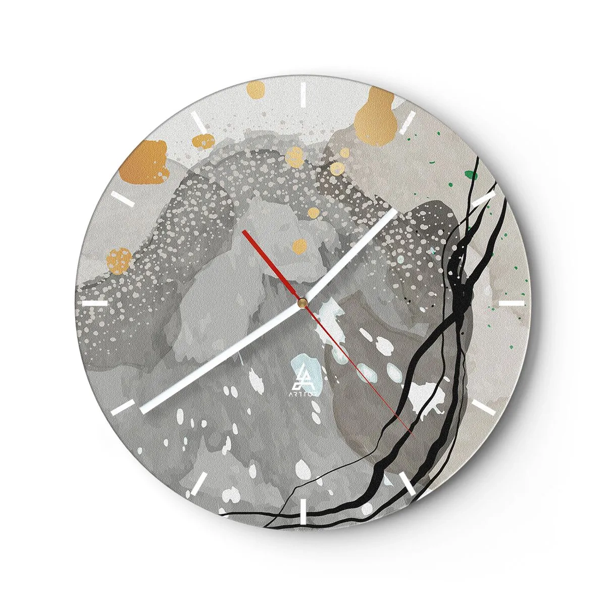 Wanduhr - Glasuhr - Eine abstrakte grau-beige Komposition mit organischen Formen. - 30x30cm - Organische Komposition - Moderne Wanddekoration für Wohnzimmer, Küche und Schlafzimmer ARTTOR