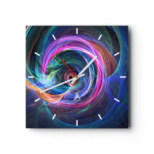Wanduhr - Glasuhr - Ein abstrakter Farbwirbel in Lila-, Rosa- und Blautönen. - 30x30cm - Wohin wirst du mich bringen? - Moderne Wanddekoration für Wohnzimmer und Schlafzimmer ARTTOR