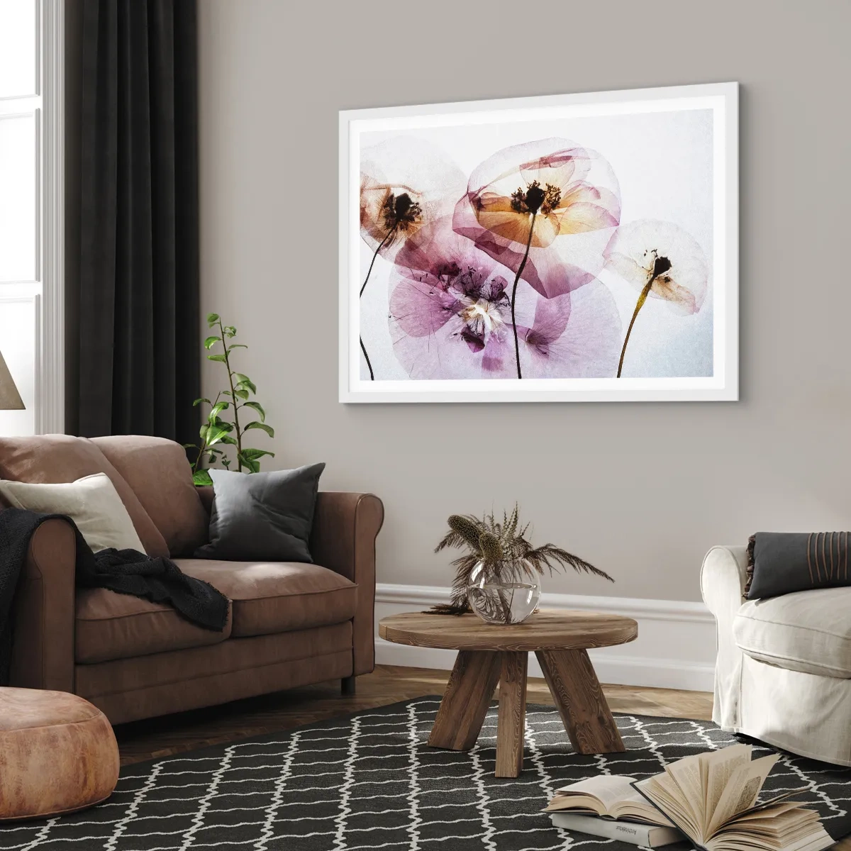Poster in einem weißen Rahmen - Transparente Körperblumen - 91x61 cm