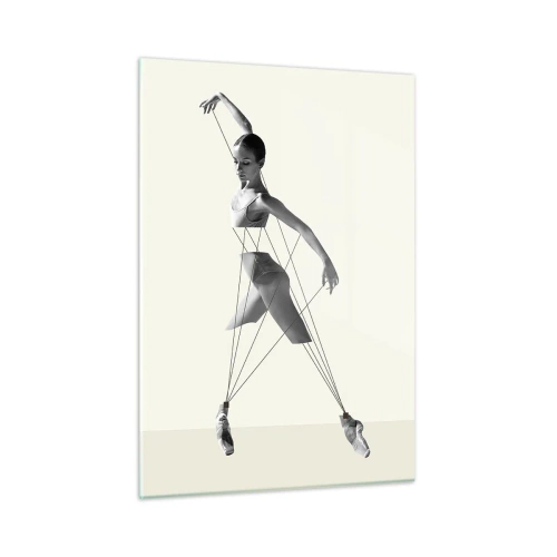 Glasbild - Bild auf glas - Schwarz-weiße Silhouette einer Ballerina mit geometrischem Linienmotiv - 50x70cm - Im Theater der Welt - Moderne Wanddekoration für Wohnzimmer und Schlafzimmer ARTTOR