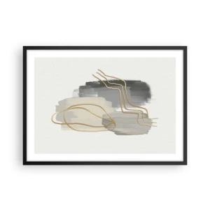 Poster in einem schwarzem Rahmen - Abstrakte goldene Linien auf grauem Hintergrund - 70x50cm - Dauer und Bewegung - Moderne Wanddekoration für Wohnzimmer und Schlafzimmer ARTTOR