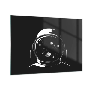 Glasbild - Bild auf glas - Astronaut mit Sternen und Planeten in seinem Helm auf schwarzem Hintergrund - 100x70cm - Schöne Aussicht - Moderne Wanddekoration für Wohnzimmer und Schlafzimmer ARTTOR