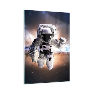 Glasbild - Bild auf glas - Astronaut im Weltraum - 80x120cm - Grüße aus dem Weltall - Moderne Wanddekoration für Wohnzimmer und Schlafzimmer ARTTOR