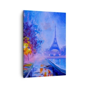 Bild auf Leinwand - Leinwandbild - Eine Allee mit Lampen in Paris mit dem Eiffelturm im Hintergrund - 50x70cm - Ein Traumspaziergang - Moderne Wanddekoration für Wohnzimmer und Schlafzimmer ARTTOR