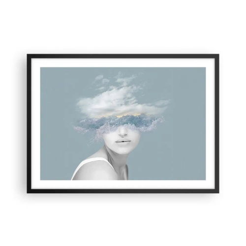 Poster in einem schwarzem Rahmen - Porträt einer Frau, deren Gesicht hinter Wolken und Wellen verborgen ist - 70x50cm - Mit dem Kopf in den Wolken - Moderne Wanddekoration für Wohnzimmer und Schlafzimmer ARTTOR