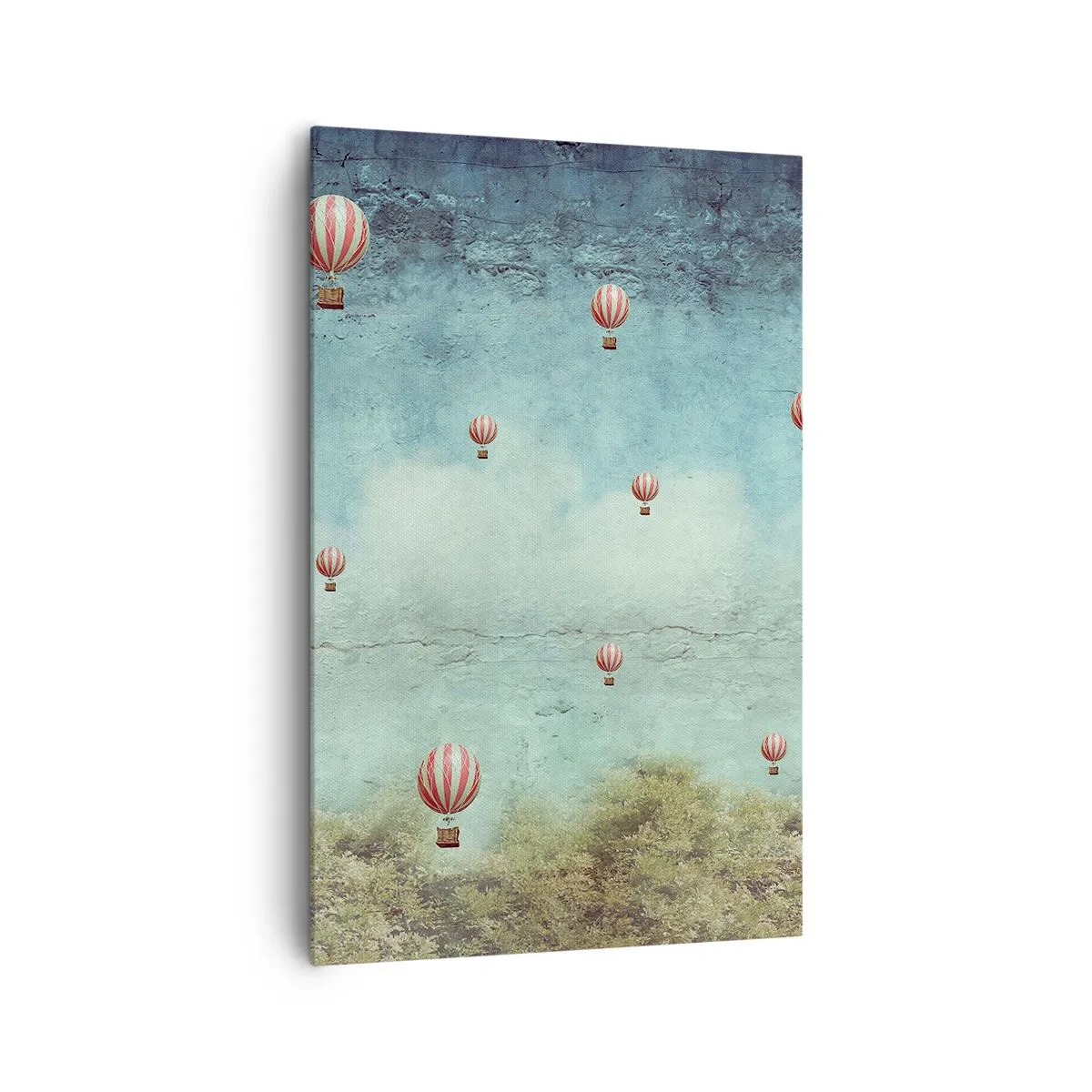 Bild auf Leinwand - Leinwandbild - Retro-Ballons vor blauem Himmel und grünem Hintergrund - 80x120cm - Frei von der Hektik des Lebens - Moderne Wanddekoration für Wohnzimmer und Schlafzimmer ARTTOR