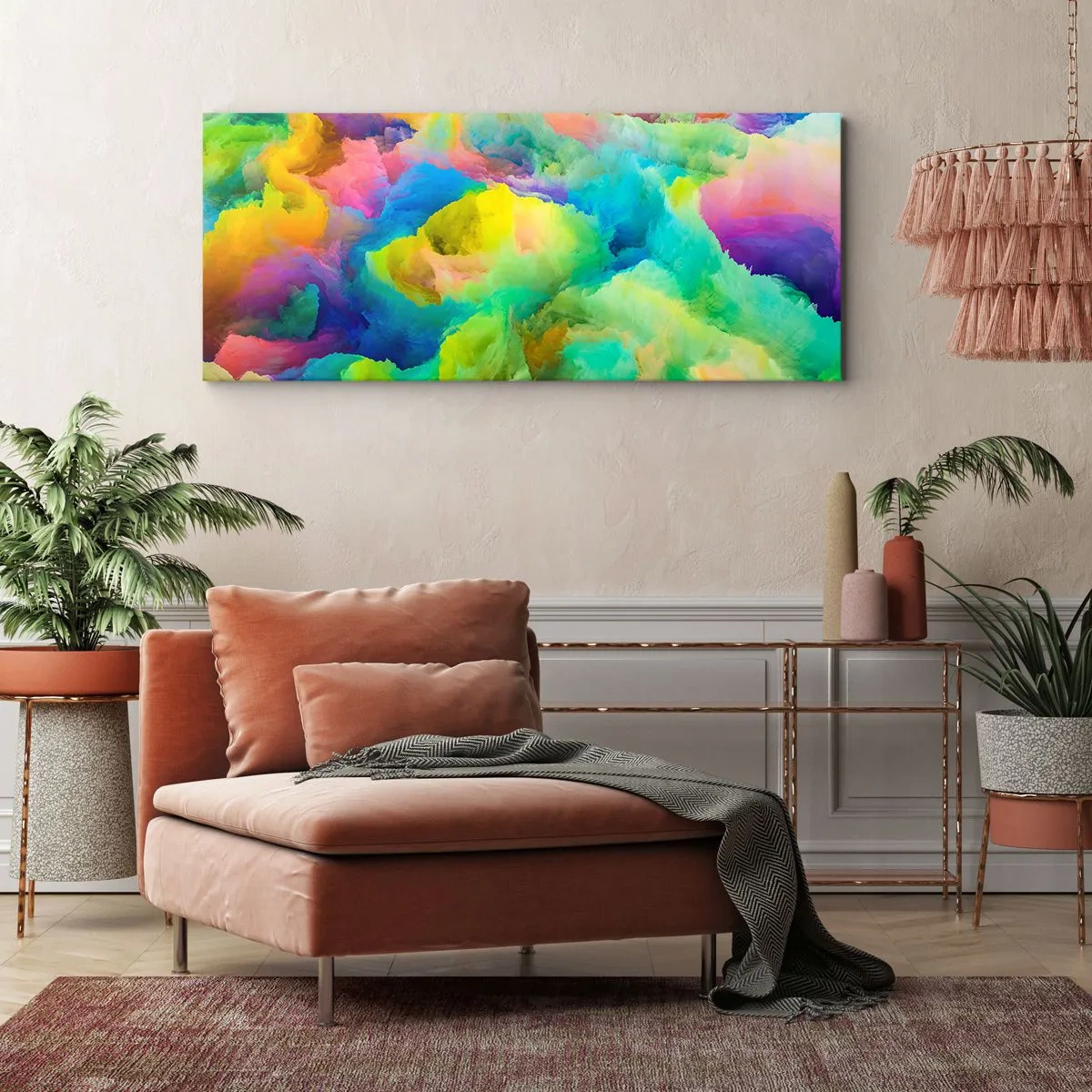 Bild auf Leinwand - Leinwandbild - Abstrakte Komposition in Regenbogenfarben - 160x50cm - Regenbogen unten - Moderne Wanddekoration für Wohnzimmer und Schlafzimmer ARTTOR