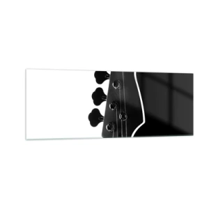 Glasbild - Bild auf glas - Schwarz-weiße Silhouette einer Bassgitarren-Kopfplatte - 140x50cm - Rockige Stille - Moderne Wanddekoration für Wohnzimmer und Schlafzimmer ARTTOR