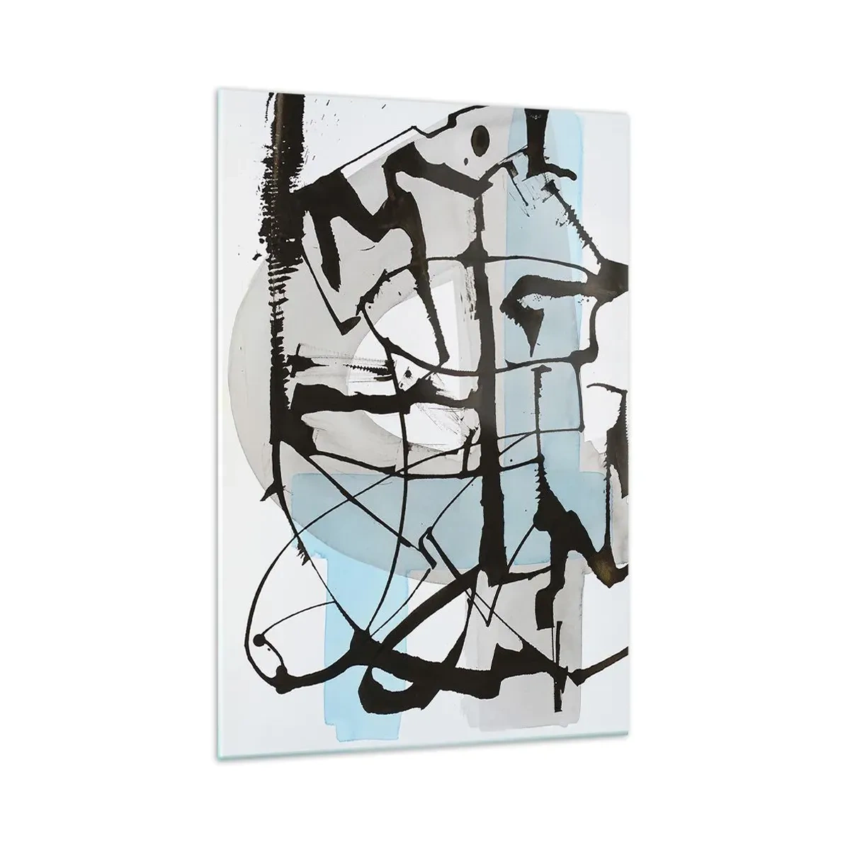 Glasbild - Bild auf glas - Abstrakte Linien und Formen in Blau und Schwarz - 70x100cm - Trotzdem blau - Moderne Wanddekoration für Wohnzimmer und Schlafzimmer ARTTOR