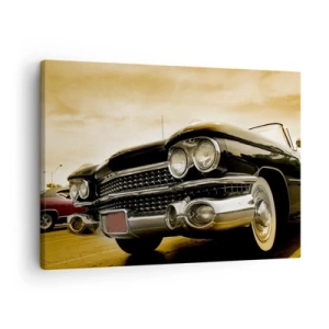 Bild auf Leinwand - Leinwandbild - Ein Oldtimer im Retro-Look und mit Chromdetails. - 70x50cm - Klassiker vergehen nie - Moderne Wanddekoration für Wohnzimmer und Schlafzimmer ARTTOR