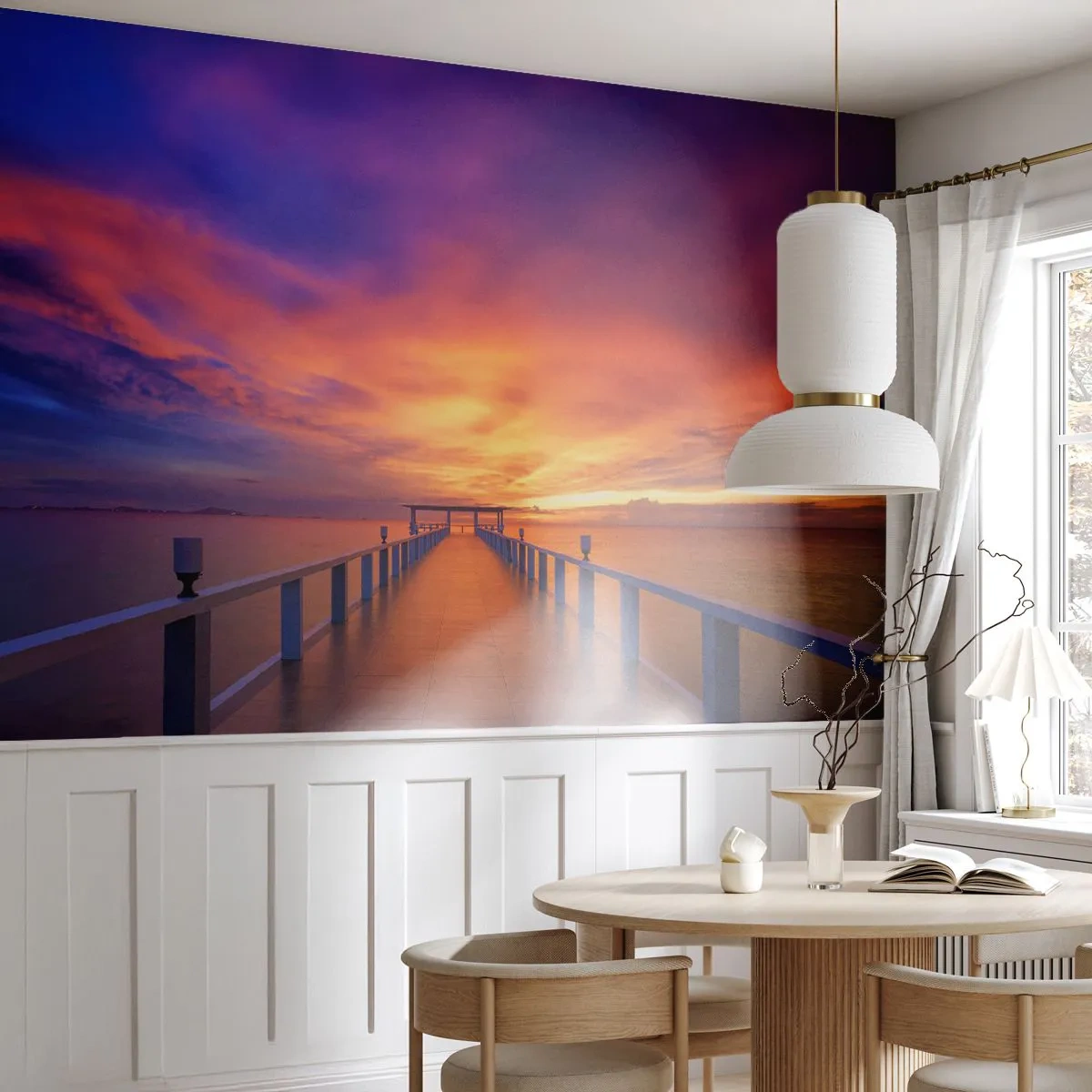 Selbstklebende Fototapete Deluxe Sticker - Ohne Ende - Landschaft, Seebrücke, Sonnenuntergang - 450x315 cm