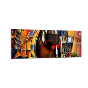 Glasbild - Bild auf glas - Abstraktes Stillleben mit Gläsern und Instrumenten - 140x50cm - Und die Welt nimmt Farben an - Moderne Wanddekoration für Wohnzimmer und Schlafzimmer ARTTOR
