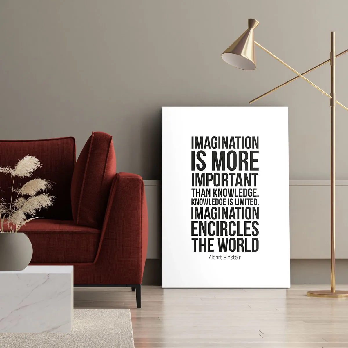 Bild auf Leinwand - Leinwandbild - Einstein über die Kraft der Vorstellungskraft - 45x80 cm