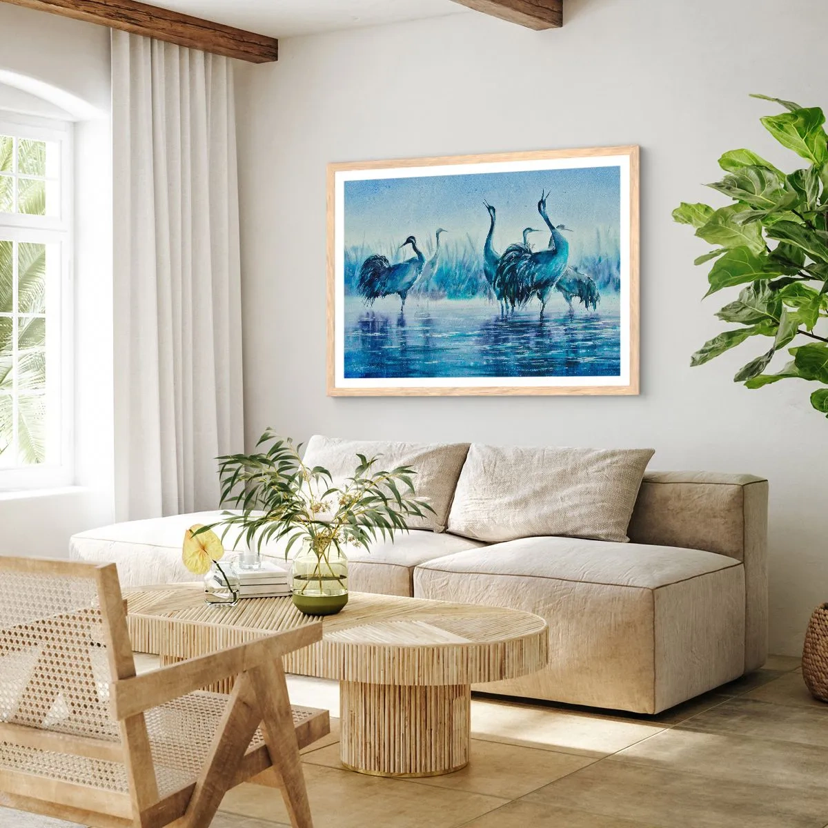 Poster in einem Rahmen aus heller Eiche - Morgentliches Treffen - 50x40 cm