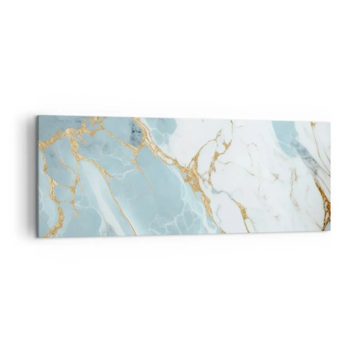 Bild auf Leinwand - Leinwandbild - Blaue und weiße Marmormuster mit zusätzlichen goldenen Adern - 140x50cm - Reichtum des Steins - Moderne Wanddekoration für Wohnzimmer und Schlafzimmer ARTTOR