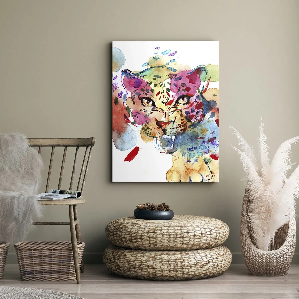 Bild auf Leinwand - Leinwandbild - Abstraktes Porträt eines Leoparden in intensiven Farben - 50x70cm - Die Schöne und das Biest - Moderne Wanddekoration für Wohnzimmer und Schlafzimmer ARTTOR