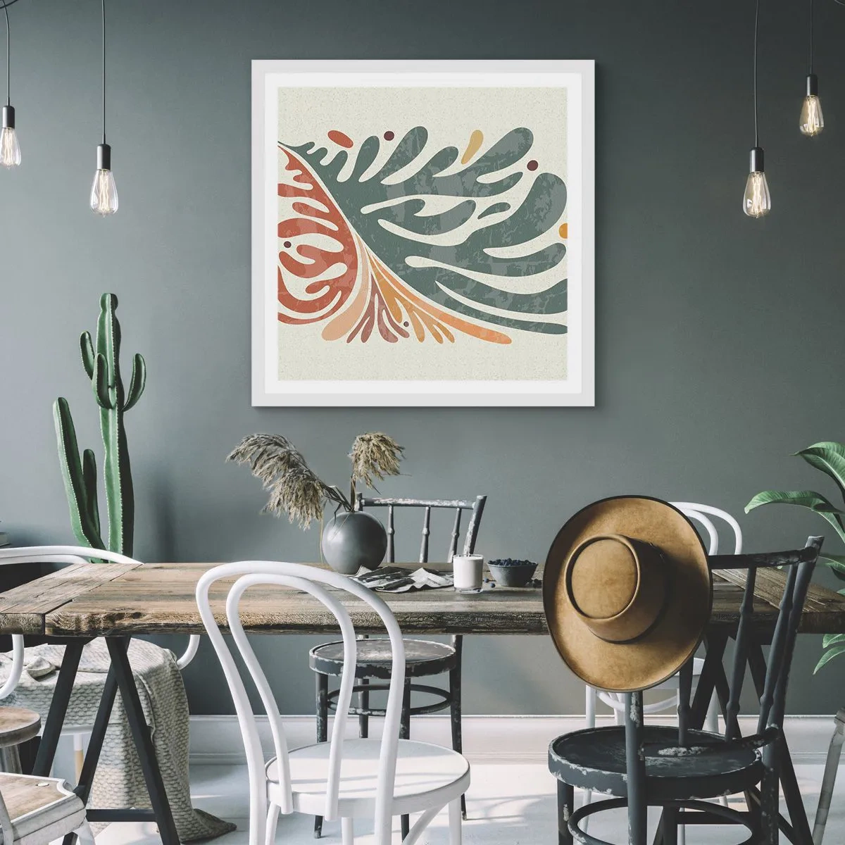 Poster in einem weißen Rahmen - Mehrfarbiges Blatt - 50x50 cm