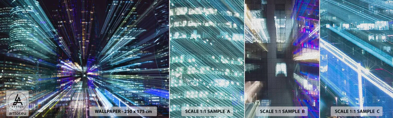 Fototapeten Muster Premium Canvas - Übergang zum Hyperraum - Abstraktion, Stadt, Grafik - 100x30 cm