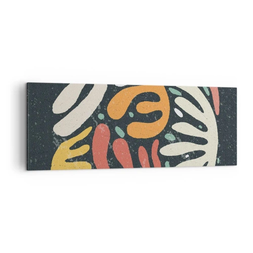 Bild auf Leinwand - Leinwandbild - Abstrakte Formen in warmen Farben auf dunklem Hintergrund - 140x50cm - Komposition – Ich erwische dich gleich - Moderne Wanddekoration für Wohnzimmer und Schlafzimmer ARTTOR