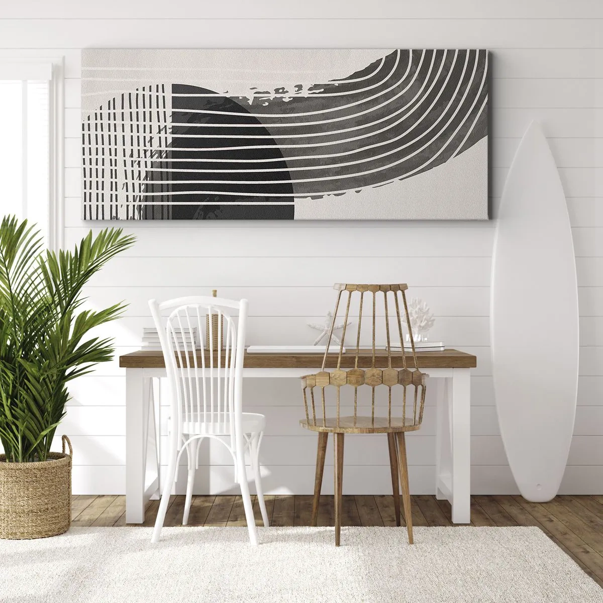 Bild auf Leinwand - Leinwandbild - Abstraktes Muster mit Linien und geometrischen Formen - 160x50cm - Hin und zurück - Moderne Wanddekoration für Wohnzimmer und Schlafzimmer ARTTOR