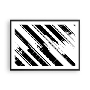 Poster in einem schwarzem Rahmen - Schwarz-weiße Linien und geometrische Muster im modernen Stil - 70x50cm - Eine intensive und dynamische Komposition - Moderne Wanddekoration für Wohnzimmer und Schlafzimmer ARTTOR