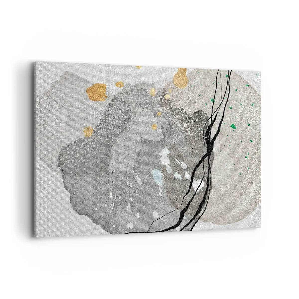 Bild auf Leinwand - Leinwandbild - Organische Formen in Grautönen mit Akzenten in Schwarz und Gold - 120x80cm - Organische Komposition - Moderne Wanddekoration für Wohnzimmer und Schlafzimmer ARTTOR