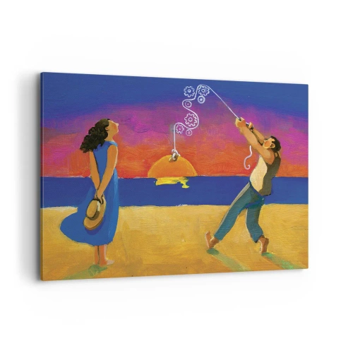 Bild auf Leinwand - Leinwandbild - Figuren am Meer bei Sonnenuntergang - 120x80cm - Mehr als ein Sternchen vom Himmel - Moderne Wanddekoration für Wohnzimmer und Schlafzimmer ARTTOR