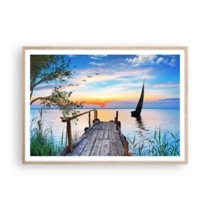 Poster in einem Rahmen aus heller Eiche - Guten Abend - 100x70 cm
