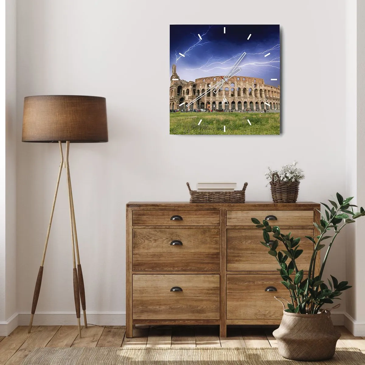 Wanduhr - Glasuhr - Das Kolosseum in Rom wird vom Blitz erleuchtet - 30x30cm - Kampfarena - Moderne Wanddekoration für Wohnzimmer und Schlafzimmer ARTTOR