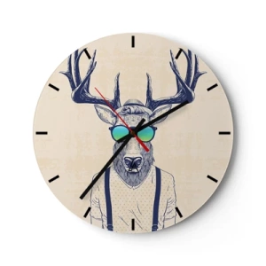 Wanduhr - Glasuhr - Hirsch mit Sonnenbrille im Hipster-Stil - 30x30cm - Wen hast du erwartet? - Moderne Wanddekoration für Wohnzimmer, Küche und Schlafzimmer ARTTOR